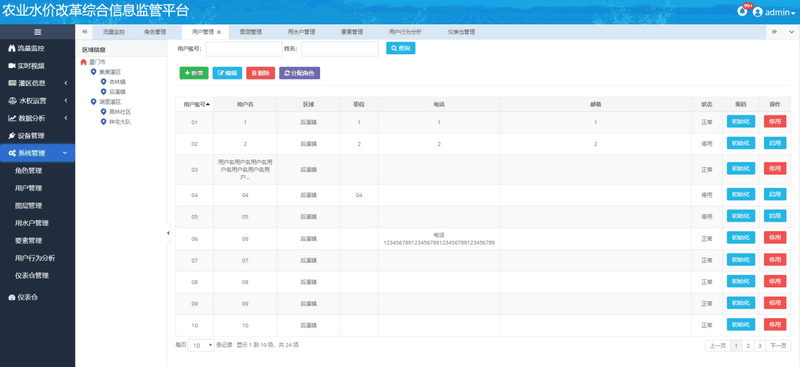 農(nóng)業(yè)水價(jià)綜合改革信息管理平臺(tái)系統(tǒng)管理模塊